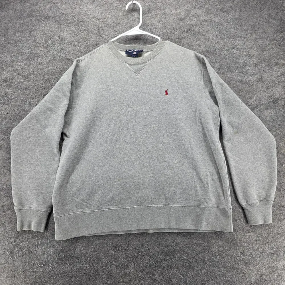 Polo Ralph Lauren Sweatshirt Mens L Gray Pullover Fleece Embroidered Logo